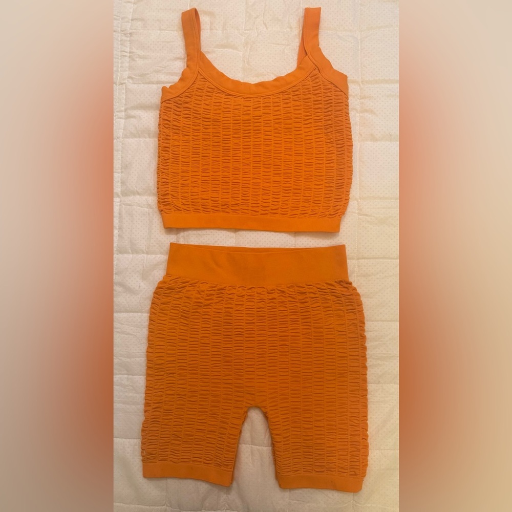 Feathers Orange Honey Comb athletic set - biker short and top